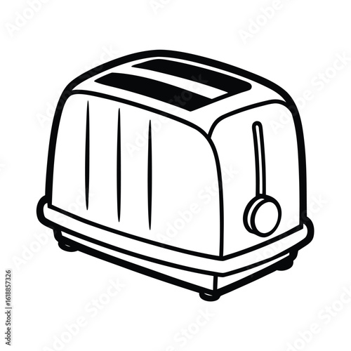 Chrome electric toaster toasting bread slices for breakfast, isolated on white kitchen background
