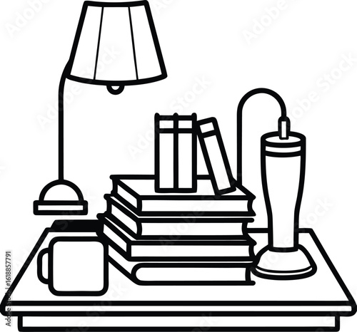 cozy study corner with books lamp and rug