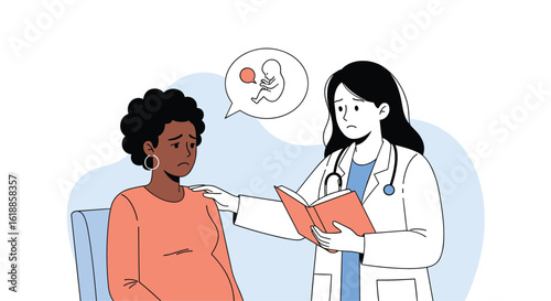 Doctor consulting a worried pregnant woman about her baby's health and medical examination results