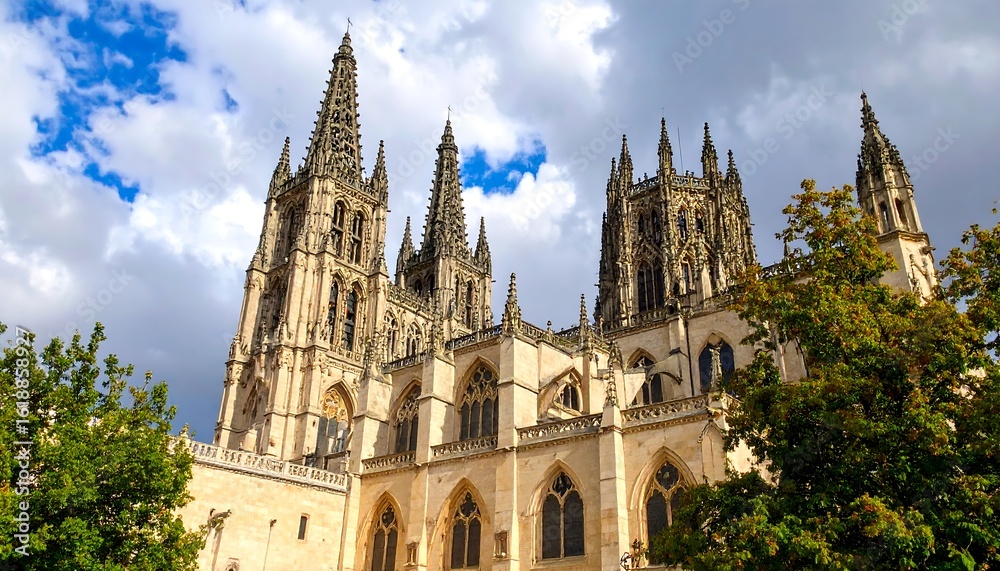Fototapeta premium Gothic cathedral, facade, dramatic sky