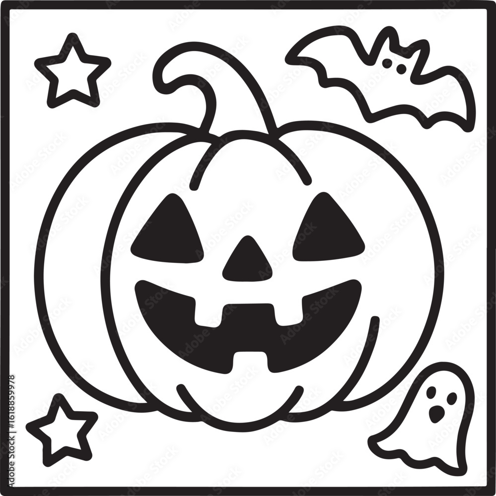 Fototapeta premium Fantasy Cozy Retreat – Bold Line Art Coloring Page with Magical Elements