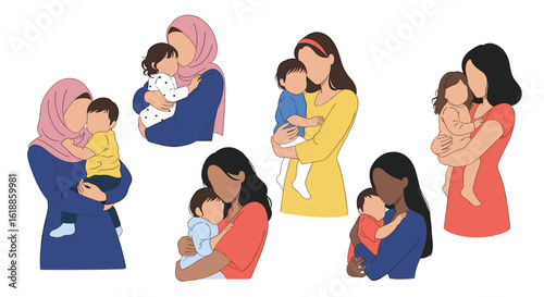 Diverse mothers gently holding their precious children in a tender and loving embrace celebrating family bonds and maternal love