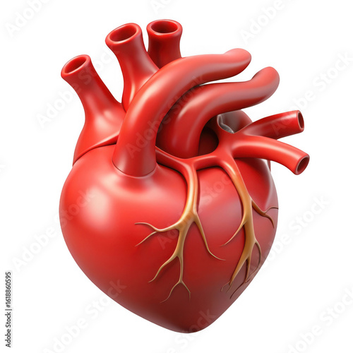 3d anatomical human heart with detailed veins isolated on transparent background