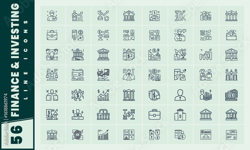 A collection of finance and investing line icons for business use