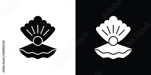 Pearl in the open shell icon silhouette set. vector pictograms for ui