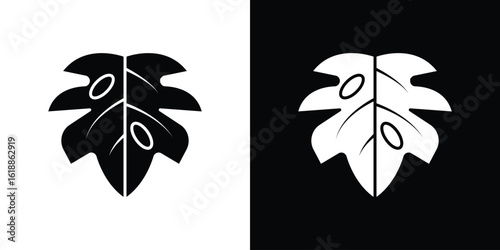 Monstera deliciosa plant leaf icon silhouette set. vector pictograms for ui