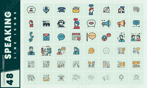 A set of speaking line icons for communication and presentation purposes