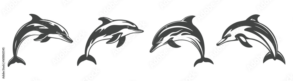 Fototapeta premium dolphin vector set, black and white design