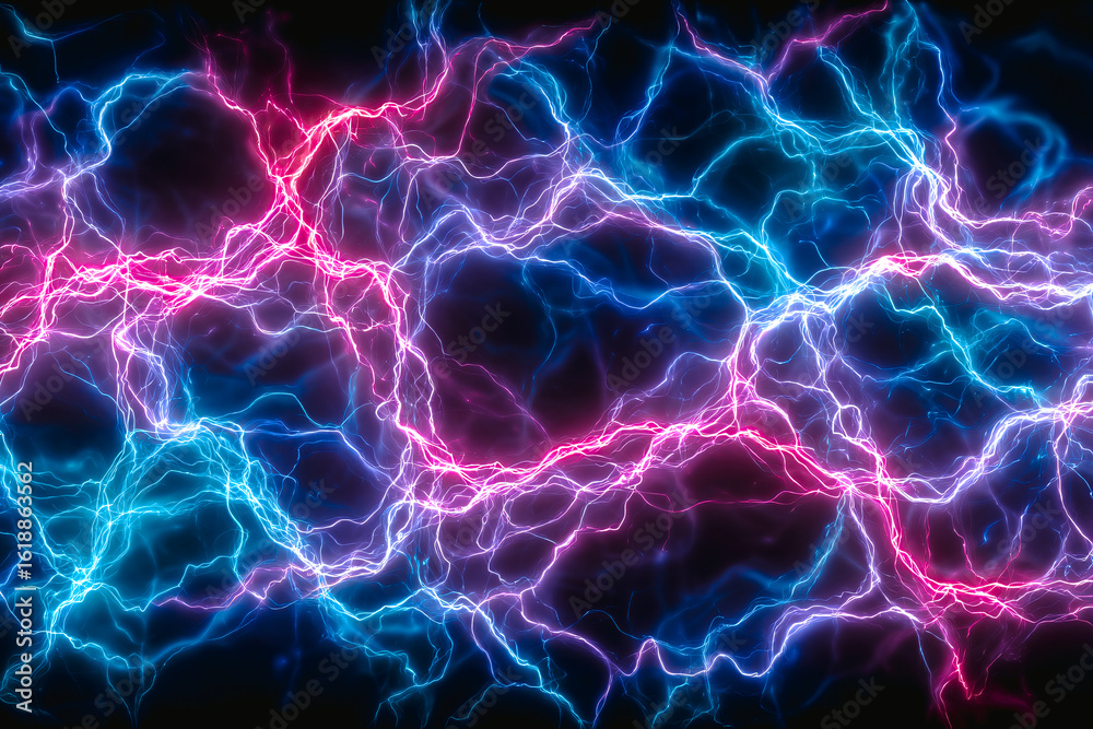 Fototapeta premium Arcs électrique roses et bleus sur fond noir