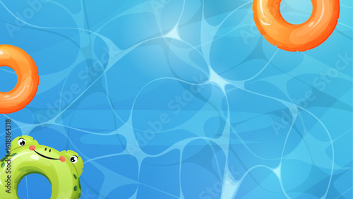Cute design of sea water with bright floating rings. A beautiful summer-themed background graphic with clear water and lifebuoys in vector style.