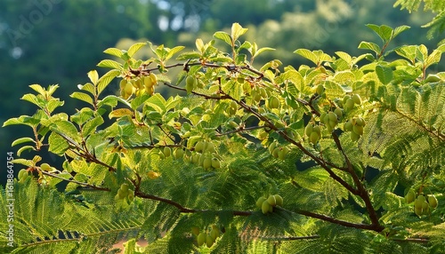 celtis jessoensis known as japanese hackberry photographed in korea showing its foliage fruits and large trees in natural environments