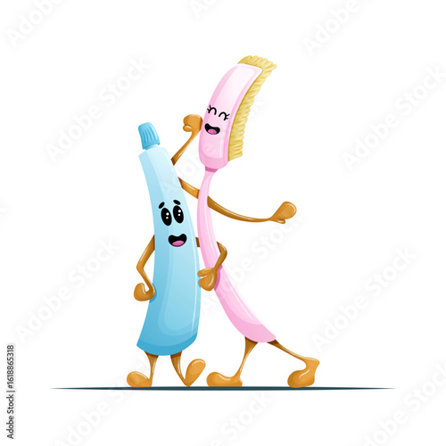 Cute Cartoon Toothbrush and Toothpaste – Vector Illustration