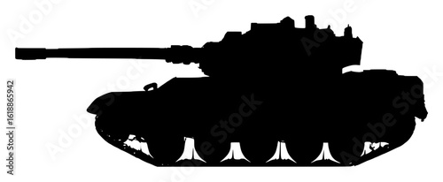 Silhouette of a Military Tank on White Background