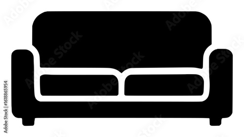 Silhouette of a Couch with Armrests on a White Background