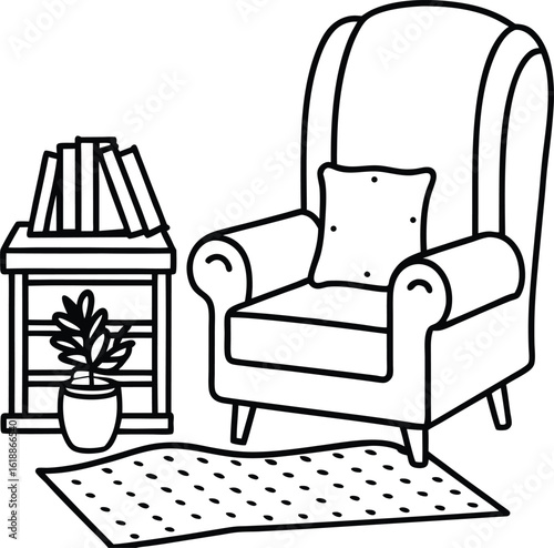 cozy study nook with books rug and armchair