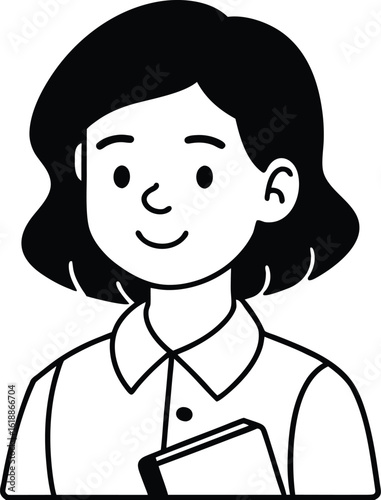student avatar flat vector line art white background thoughtful pose