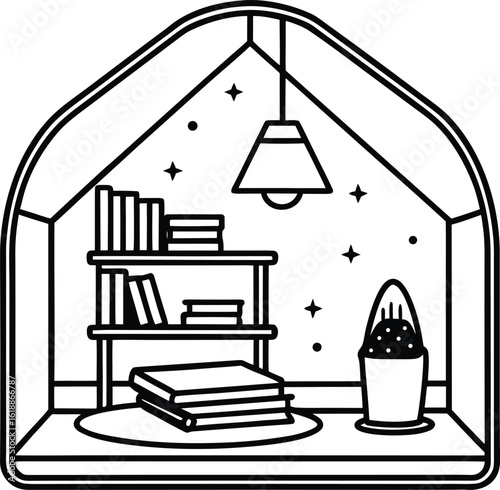 cozy study nook with books rug and warm light
