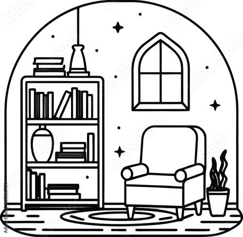 cozy study nook with books rug and warm light