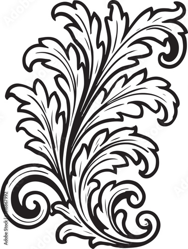 Black and White Acanthus Leaf Ornament – Ornate Baroque Vector Flourish Design