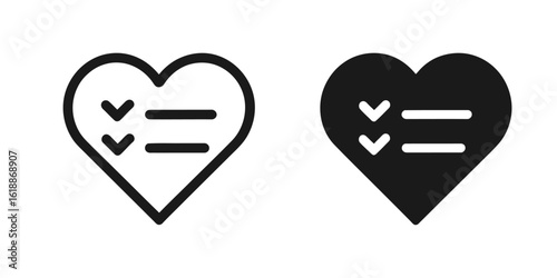 Wishlist Icon Set, Heart with Checklist Vector for Favorites
