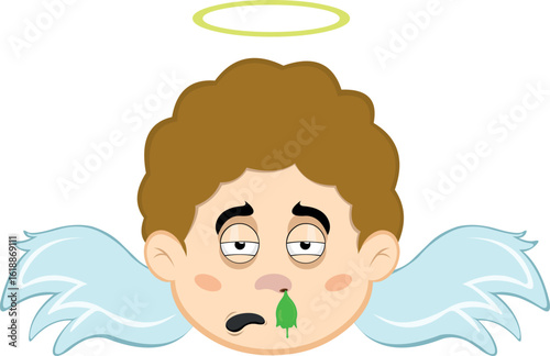 vector illustration face angel character cartoon, pale with flu symptoms and mucus falling from the nose