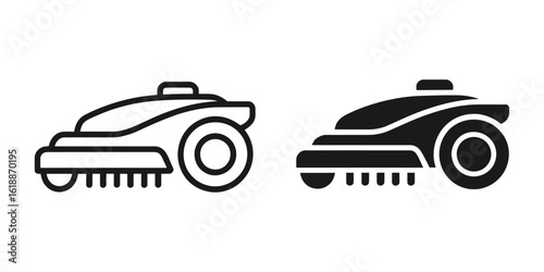 Robotic Lawn Mower Icon, Smart Garden and Grass Cutter Vector