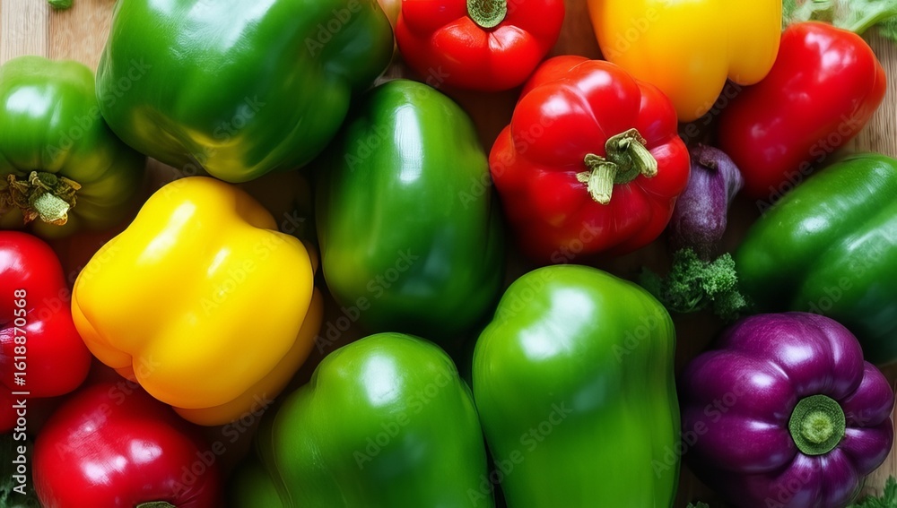 Vibrant Yellow, Green and Red Bell Peppers Clustered on White Background Vibrant Yellow, Green and Red Bell Peppers Clustered on White Background