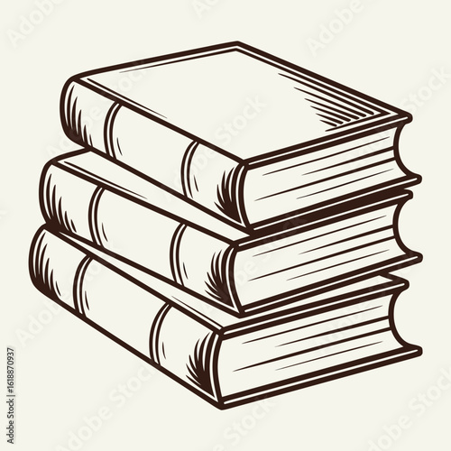 Stack of Three Vintage Books in Sepia Tone Outline vector illustration