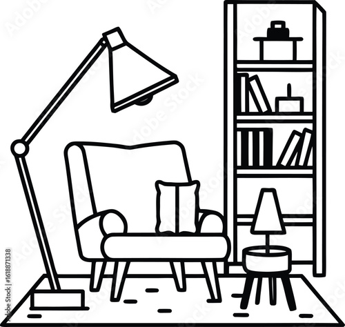 cozy study space with floor lamp books and rug