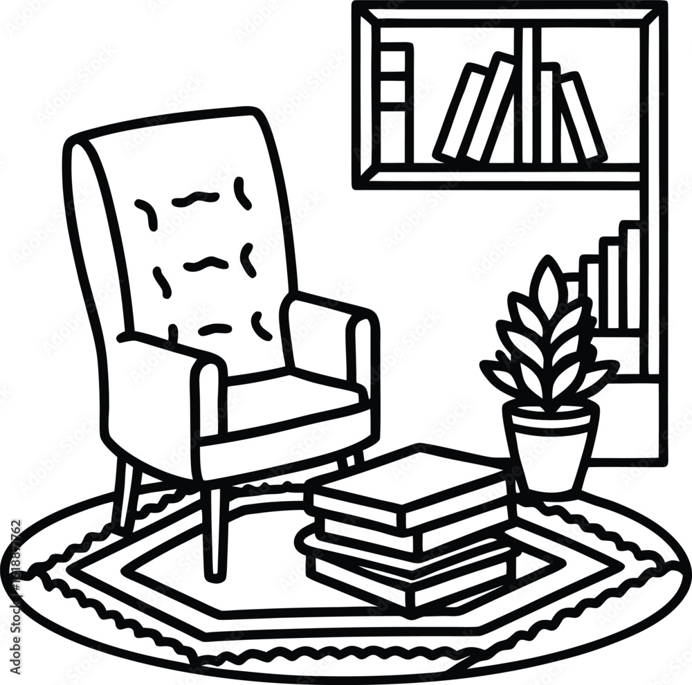 Fototapeta premium cozy study space with rug books and chair