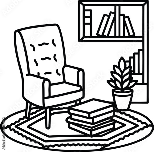 cozy study space with rug books and chair