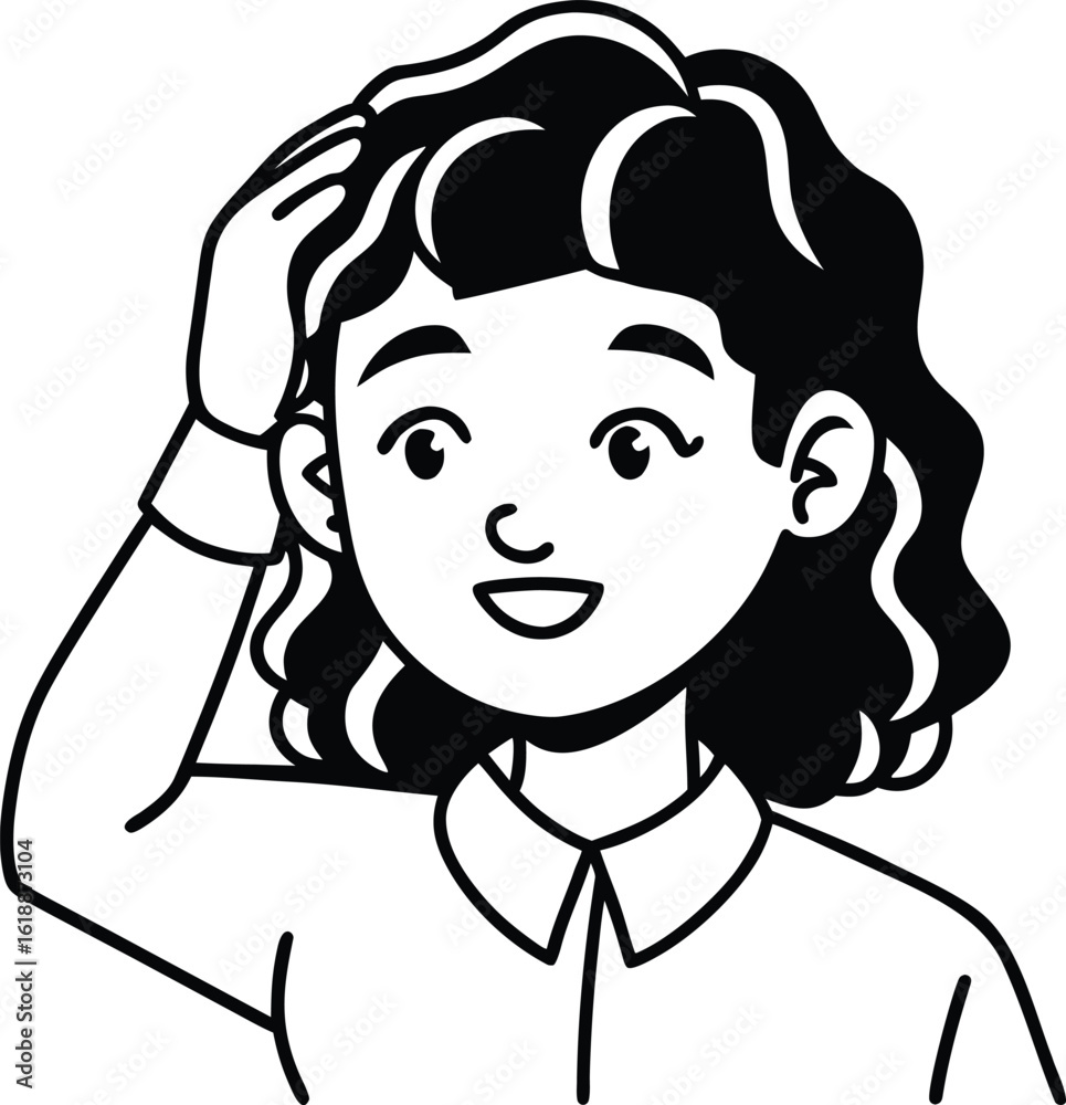 Obraz premium student avatar flat vector line art white background thoughtful expression