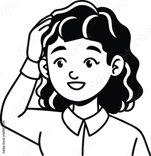 student avatar flat vector line art white background thoughtful expression