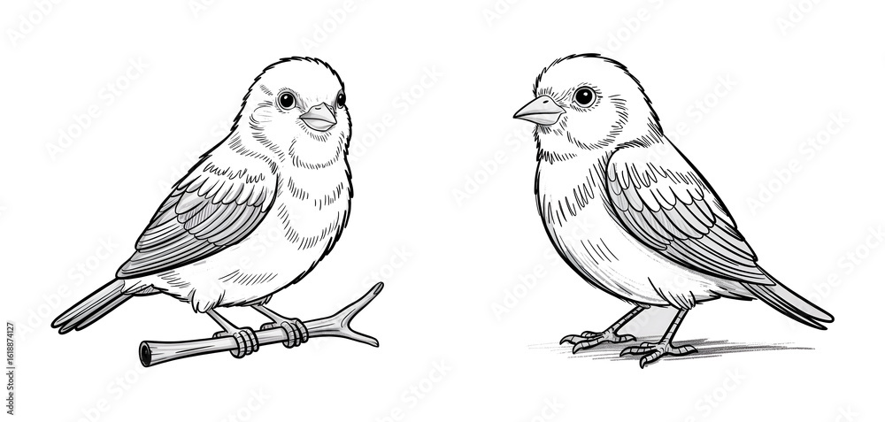 Fototapeta premium Bird : Black and white pencil sketch drawing isolated on white background.