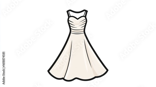 A single vector icon of a wedding dress, bold black outline, flat colors, no gradient, simple and modern style, white background, high contrast