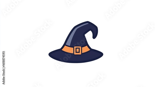 A single vector icon of a witch hat, bold black outline, flat colors, no gradient, simple and modern style, white background, high contrast -