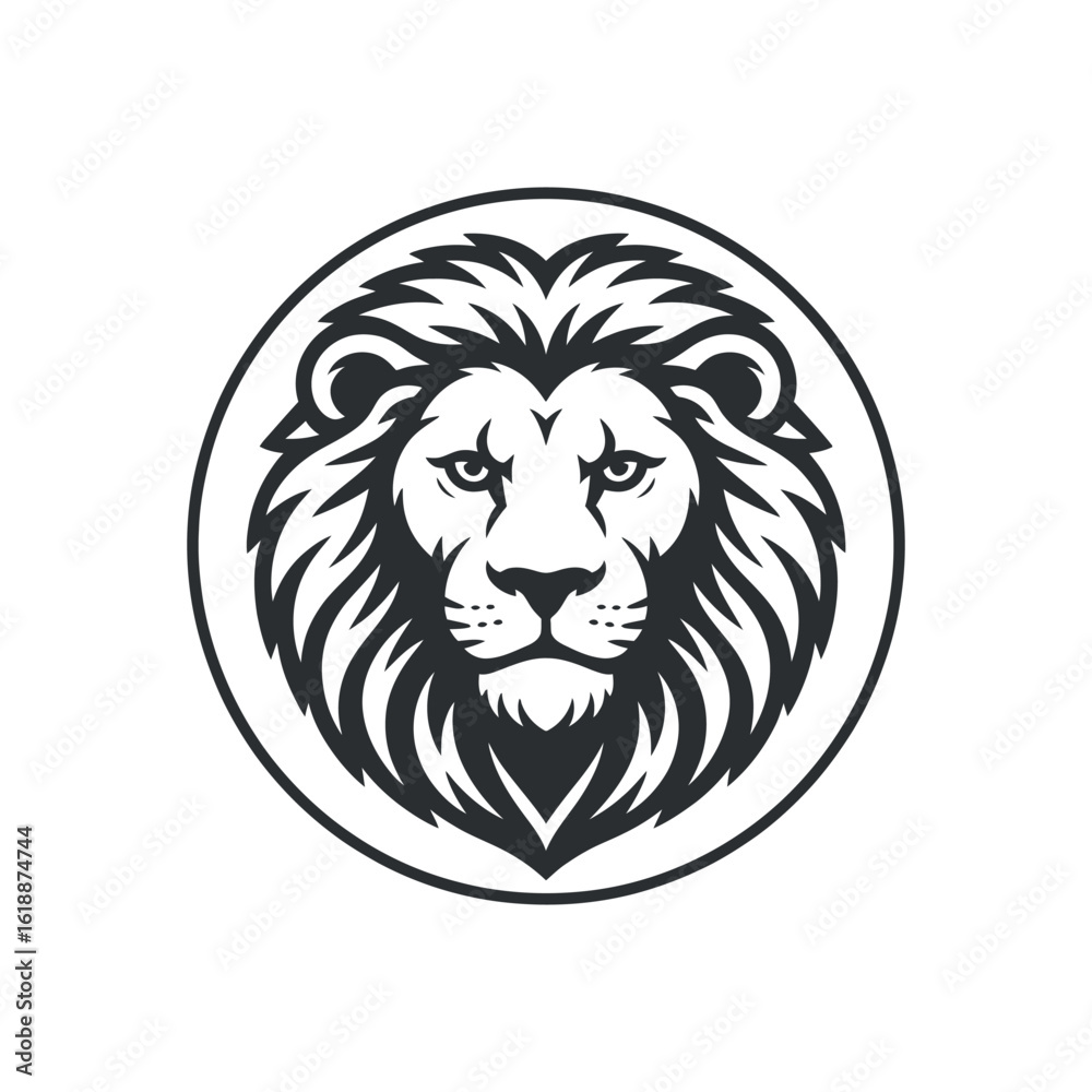 Fototapeta premium Classic Lion Head Vector Illustration in Circle A Timeless Design for Logos Emblems and Branding with a Clean and Professional Aesthetic