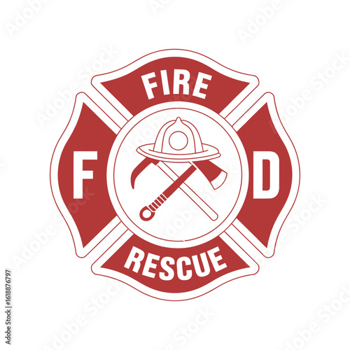 Fire Department Maltese Cross Emblem Symbol Badge Logo Design Vector Illustration, a Symbol of Bravery and Dedication in Firefighting Services