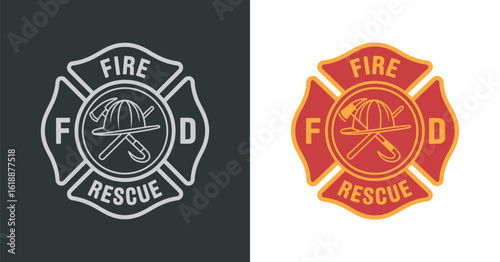 Fire Department Maltese Cross Emblem Symbol Badge Logo Design Vector Illustration, a Symbol of Bravery and Dedication in Firefighting Services