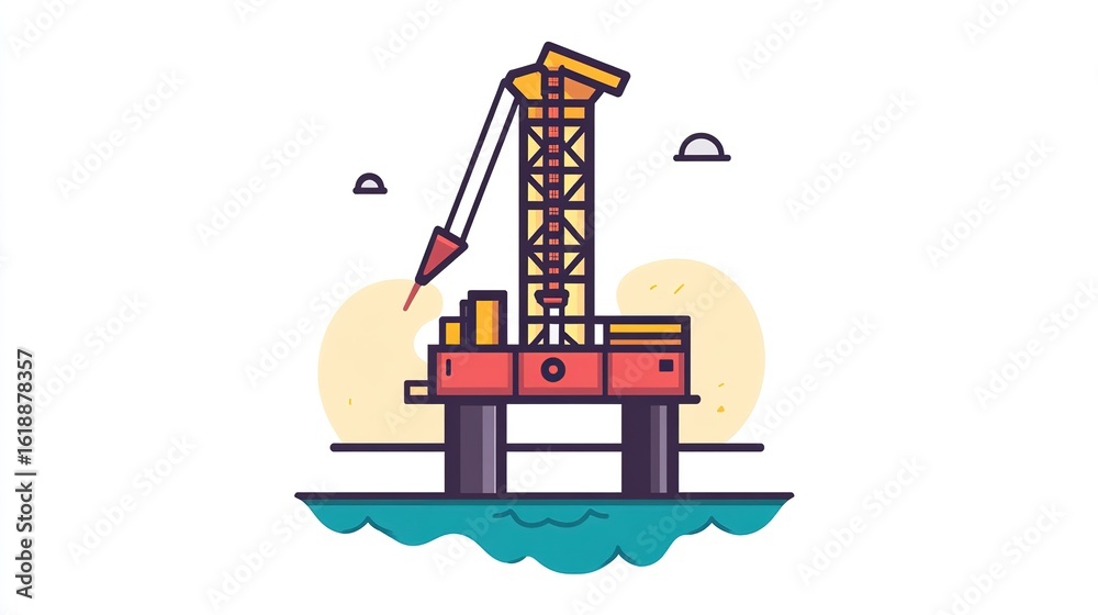 Fototapeta premium Offshore oil rig platform in cartoon style on transparent background
