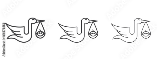 Stork with baby icon - editable stroke vector illustration
