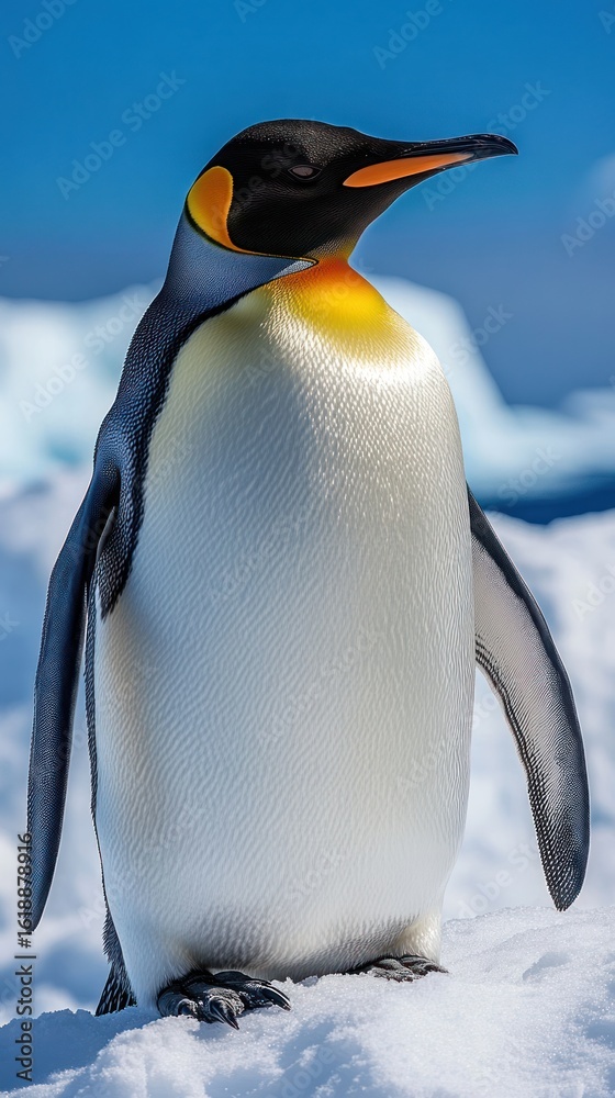 Fototapeta premium Emperor penguin, profile view, sunny day
