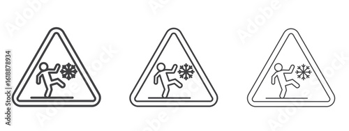 Slippery ice signs - editable stroke vector illustration