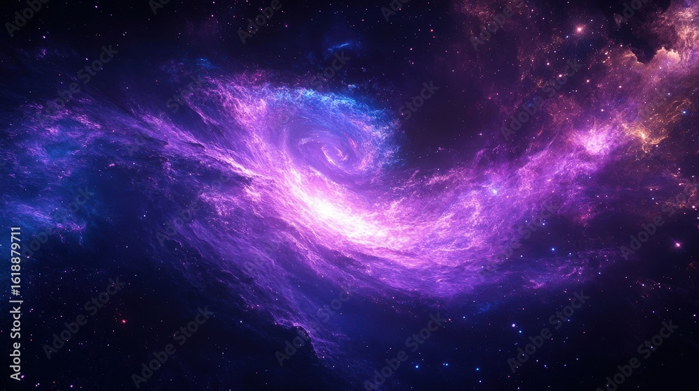 Obraz premium Vibrant Purple Galaxy in Deep Space with Bright Stars and Cosmic Clouds