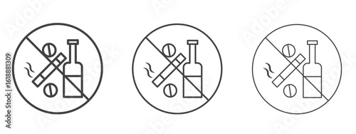 No drugs or alcohol signs - editable stroke vector illustration