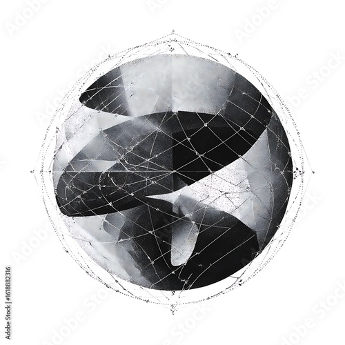 Abstract swirling geometric sphere isolated on white background