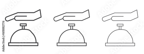 Hand touching service bell icon - editable stroke vector illustration