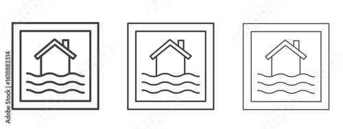 Flood disaster signs - editable stroke vector illustration