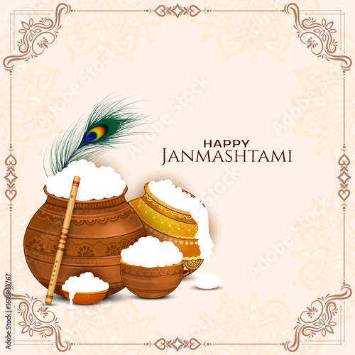 Beautiful Happy Janmashtami Indian cultural festival celebration card