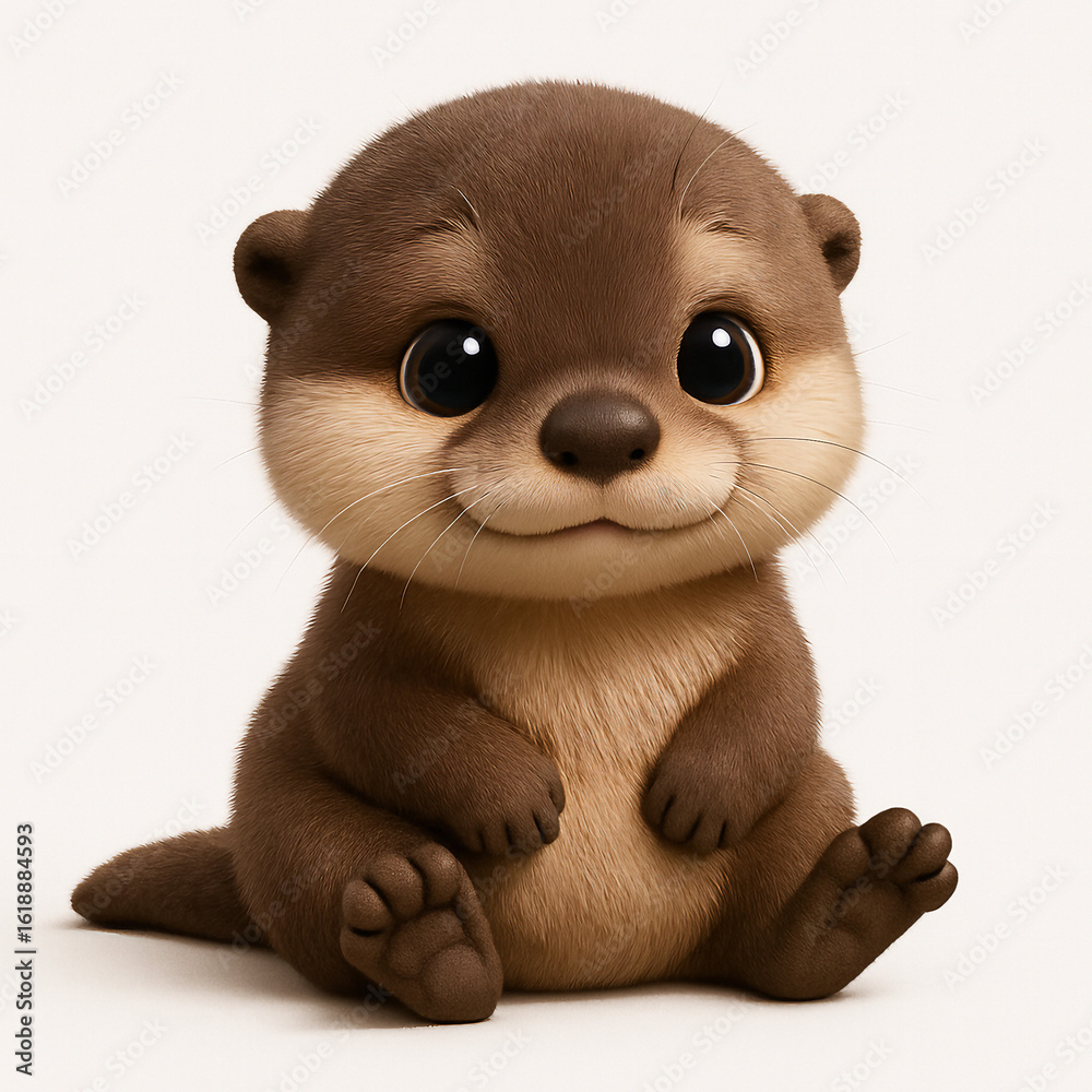 Fototapeta premium Cute baby otter cartoon 3D image